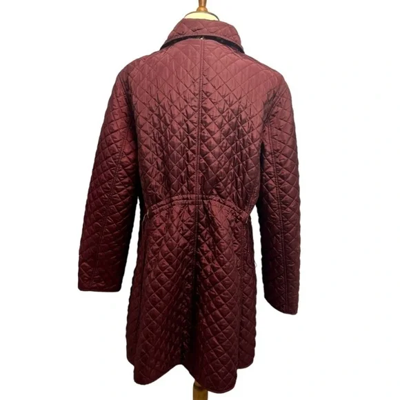 Hobbs London Burgundy Quilted Zip Front Hip Length Coat Women’s US 14 - Picture 6 of 14